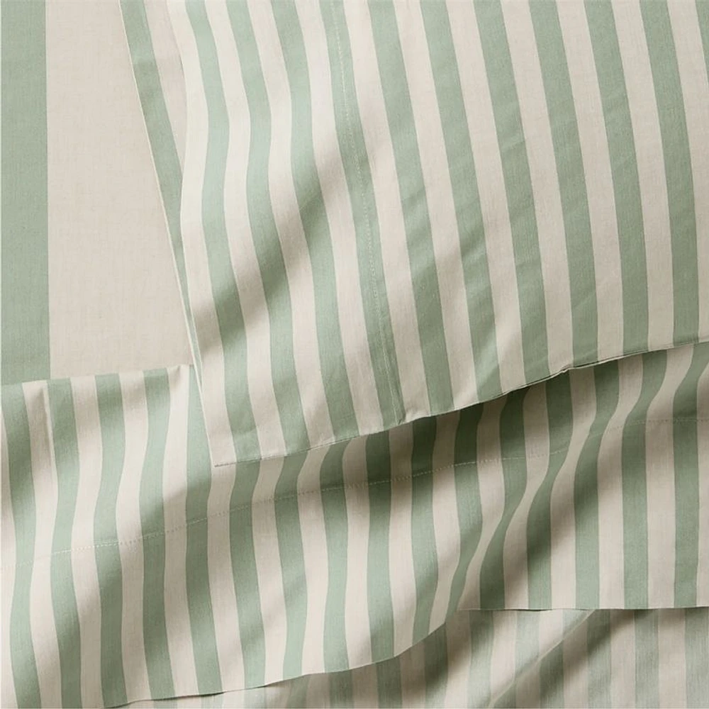 Riviera Stripe Verte Green Organic Cotton Kids Twin Sheet Set