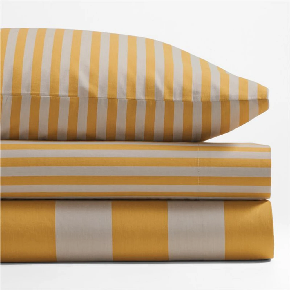 Riviera Savannah Yellow and Oatmeal Stripe Organic Cotton Kids Twin Sheet Set
