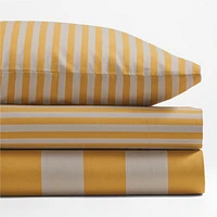 Riviera Savannah Yellow and Oatmeal Stripe Organic Cotton Kids Twin Sheet Set