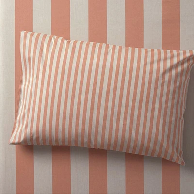 Riviera Terracotta Pink and Oatmeal Stripe Organic Cotton Kids Pillowcase