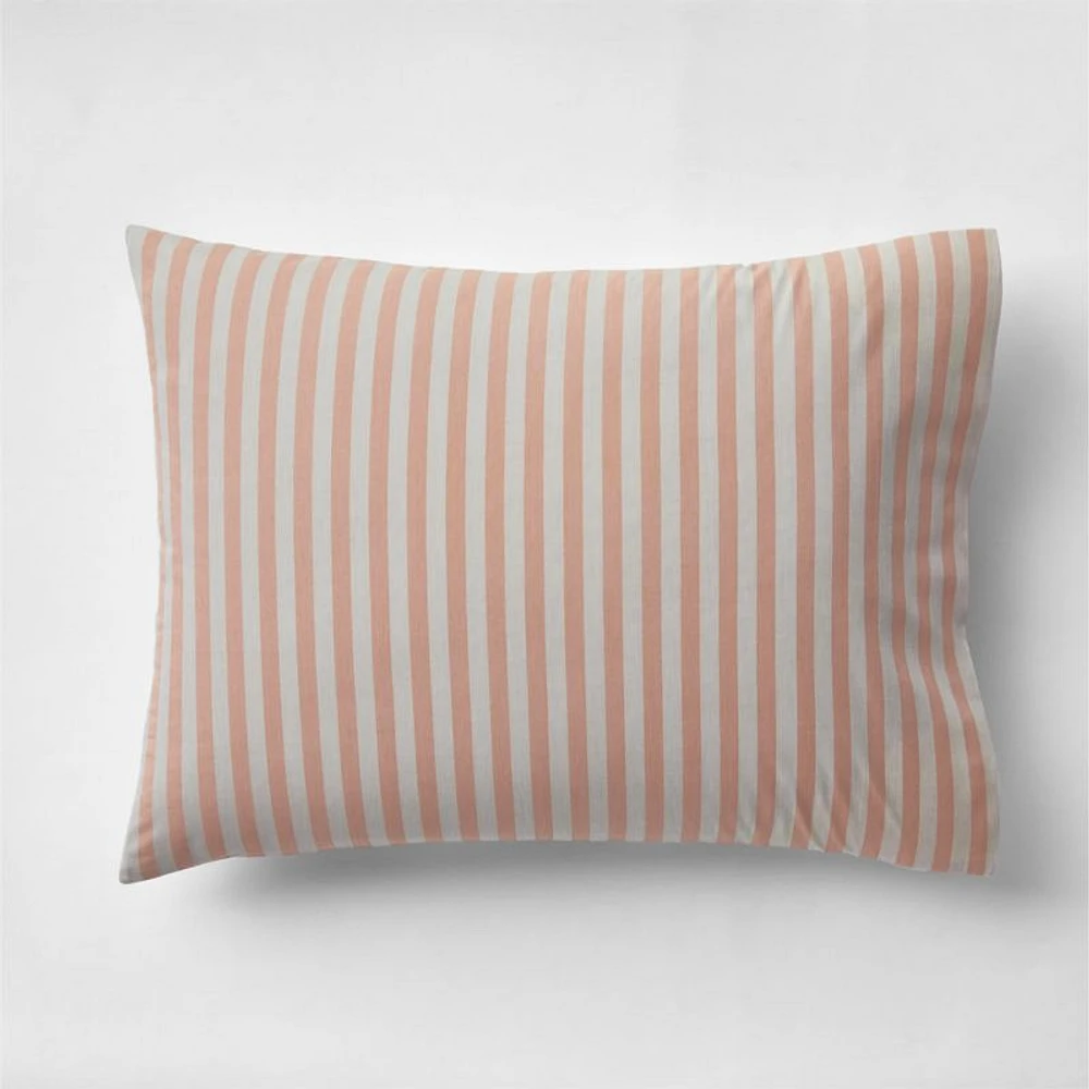Riviera Terracotta Pink and Oatmeal Reversible Stripe Organic Cotton Kids Pillow Sham