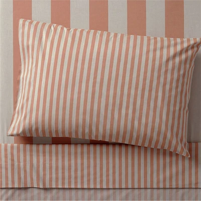 Riviera Terracotta Pink and Oatmeal Stripe Organic Cotton Kids Twin Sheet Set