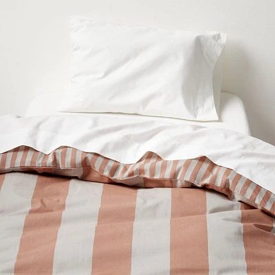 Riviera Terracotta Pink and Oatmeal Reversible Stripe Organic Cotton Reversible Toddler Duvet Cover