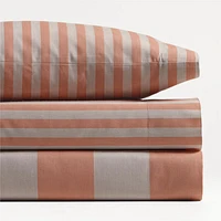 Riviera Terracotta Pink and Oatmeal Stripe Organic Cotton Toddler Sheet Set