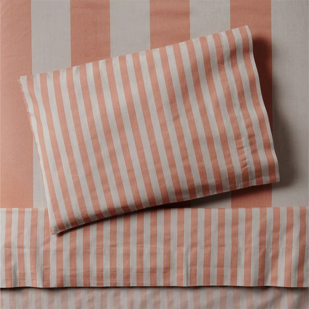 Riviera Terracotta Pink and Oatmeal Stripe Organic Cotton Toddler Sheet Set