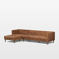 Rollins Camel Leather Tufted Left-Arm Chaise Sectional Sofa