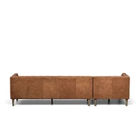 Rollins Camel Leather Tufted Left-Arm Chaise Sectional Sofa