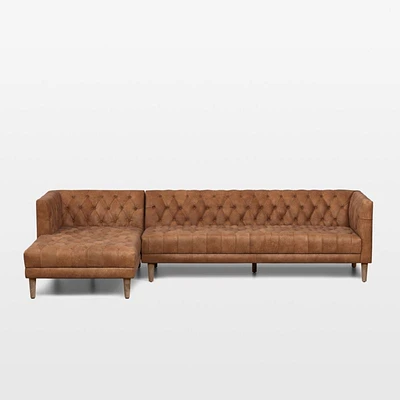 Rollins Camel Leather Tufted Left-Arm Chaise Sectional Sofa