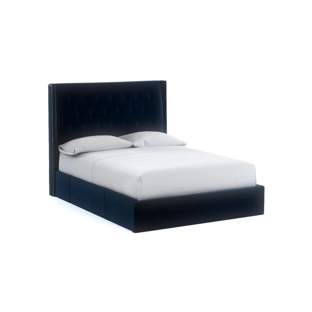 Ronin Queen Tufted Wingback Headboard with Upholstered Storage Bed Midnight