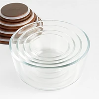 Crate & Barrel -Piece Round Glass Storage Containers with Dark Wood Lids