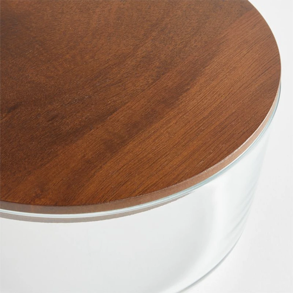 Crate & Barrel -Piece Round Glass Storage Containers with Dark Wood Lids