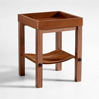 Shinola Runwell Leather and Wood End Table with Shelf