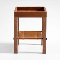 Shinola Runwell Leather and Wood End Table with Shelf