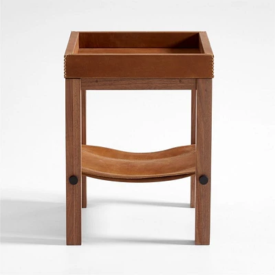 Shinola Runwell Leather and Wood End Table with Shelf