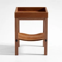 Shinola Runwell Leather and Wood End Table with Shelf
