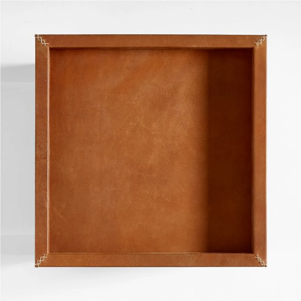 Shinola Runwell Leather and Wood End Table with Shelf