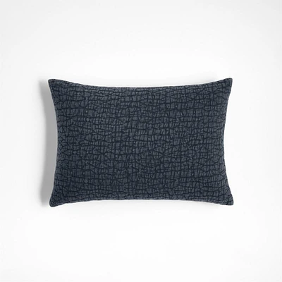 Ruched Jacquard Organic Cotton 22x15 Midnight Navy Throw Pillow Cover