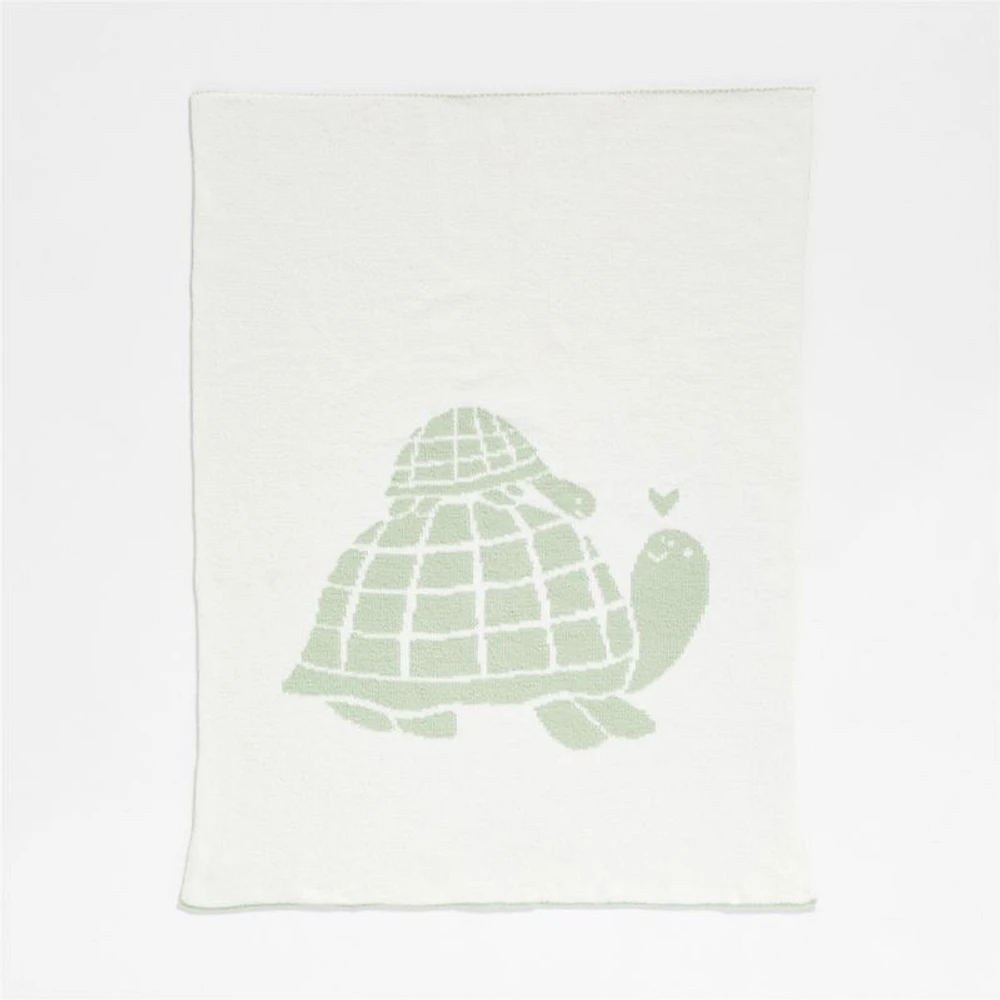 Reversible Sleepy Baby Green Turtle Chenille Baby Stroller Blanket