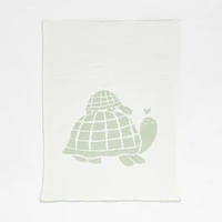 Reversible Sleepy Baby Green Turtle Chenille Baby Stroller Blanket