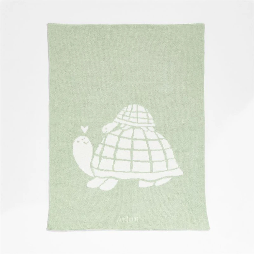 Reversible Sleepy Baby Green Turtle Chenille Baby Stroller Blanket