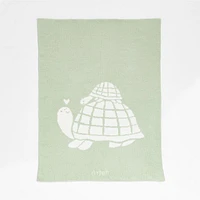 Reversible Sleepy Baby Green Turtle Chenille Baby Stroller Blanket
