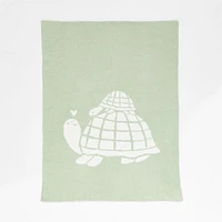 Reversible Sleepy Baby Green Turtle Chenille Baby Stroller Blanket