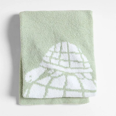 Reversible Sleepy Baby Green Turtle Chenille Baby Stroller Blanket