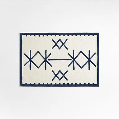 Ryka Responsibly Sourced Wool Navy Geometric Kids Rug 4x6