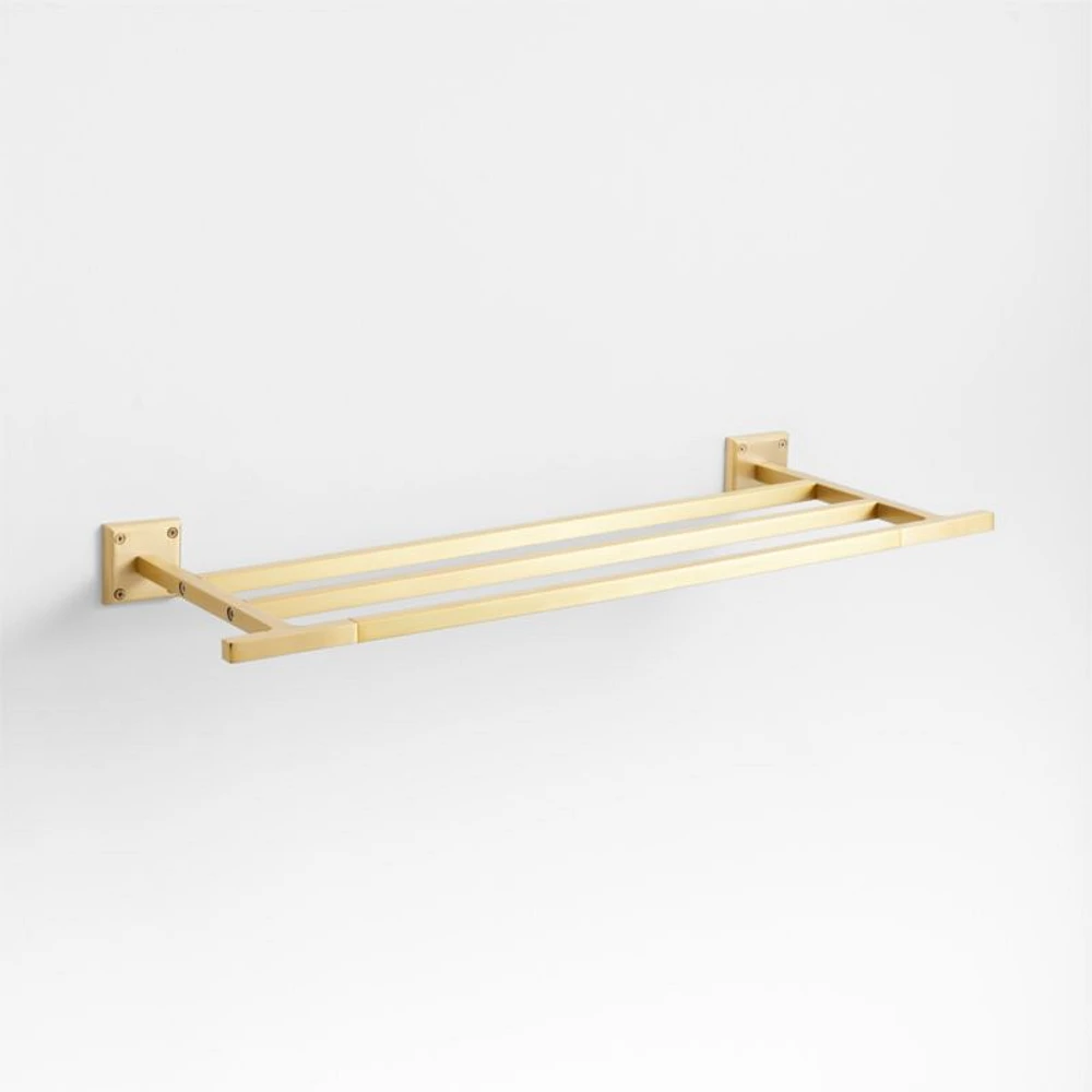 Square Edge Brushed Brass Wall-Mounted Bathroom Towel Rack