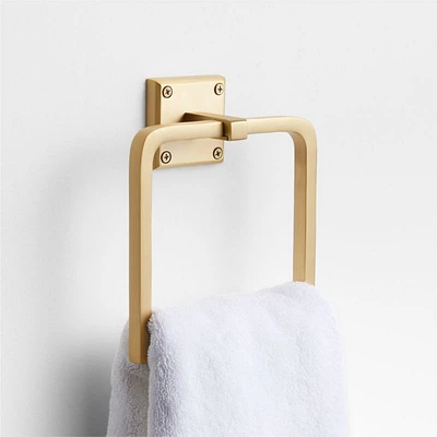 Square Edge Brushed Brass Bathroom Hand Towel Ring