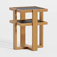 Sable Black Marble Tiered End Table with Shelf