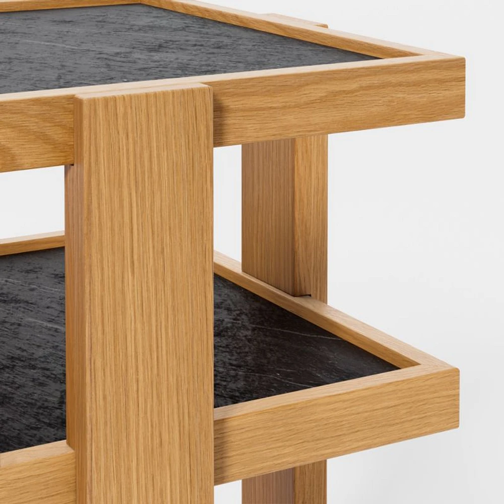 Sable Black Marble Tiered End Table with Shelf
