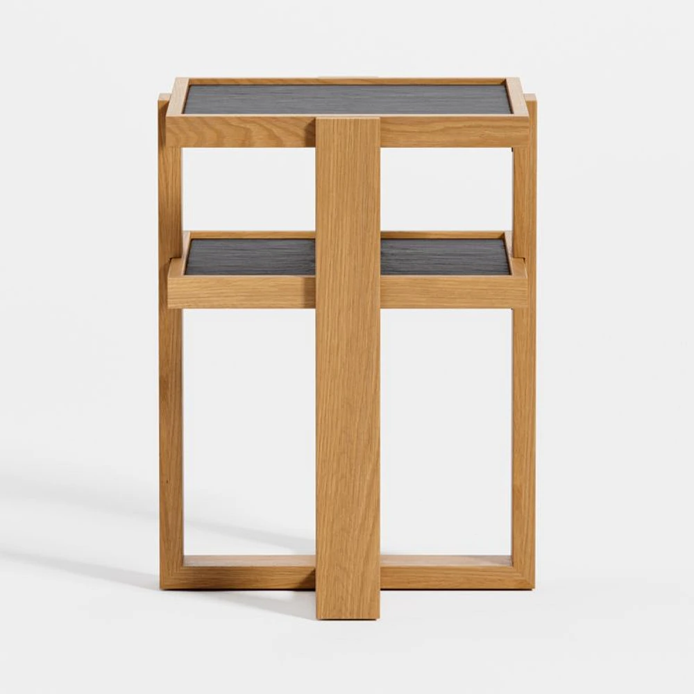 Sable Black Marble Tiered End Table with Shelf