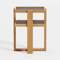 Sable Black Marble Tiered End Table with Shelf