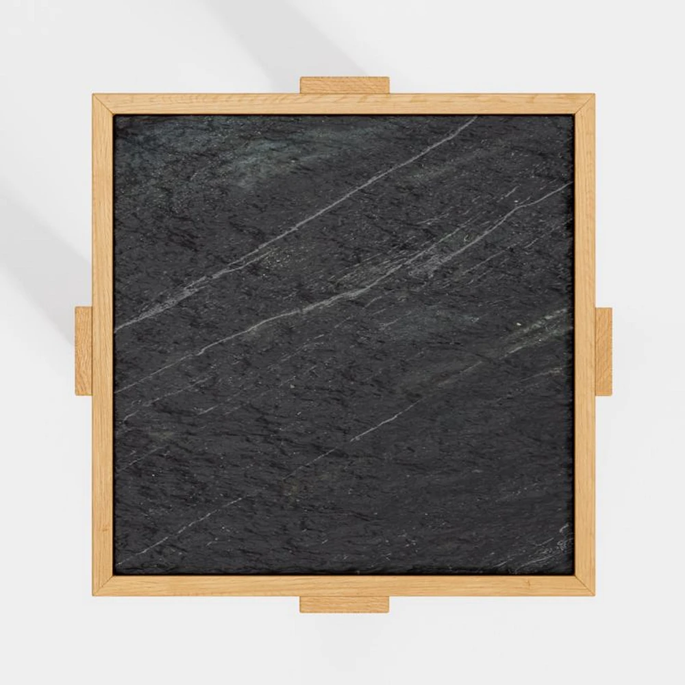 Sable Black Marble Tiered End Table with Shelf