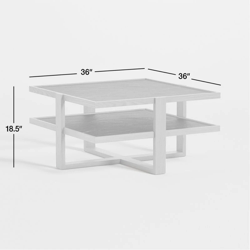 Sable Square Black Marble Coffee Table with Shelf