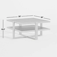 Sable Square Black Marble Coffee Table with Shelf