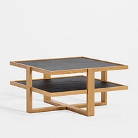 Sable Square Black Marble Coffee Table with Shelf