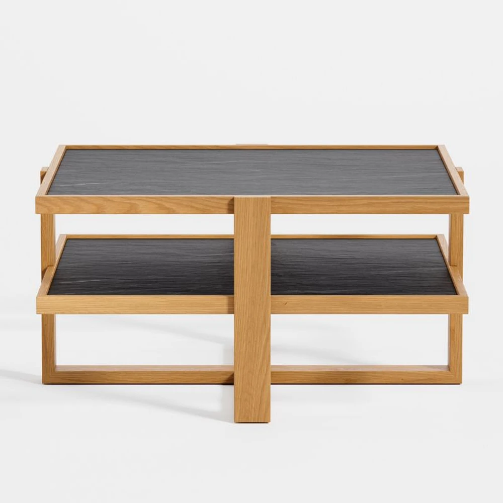 Sable Square Black Marble Coffee Table with Shelf