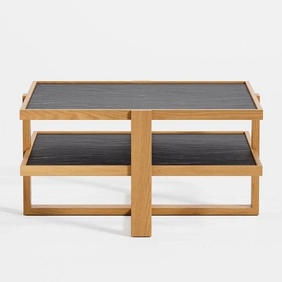 Sable Square Black Marble Coffee Table with Shelf