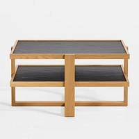 Sable Square Black Marble Coffee Table with Shelf