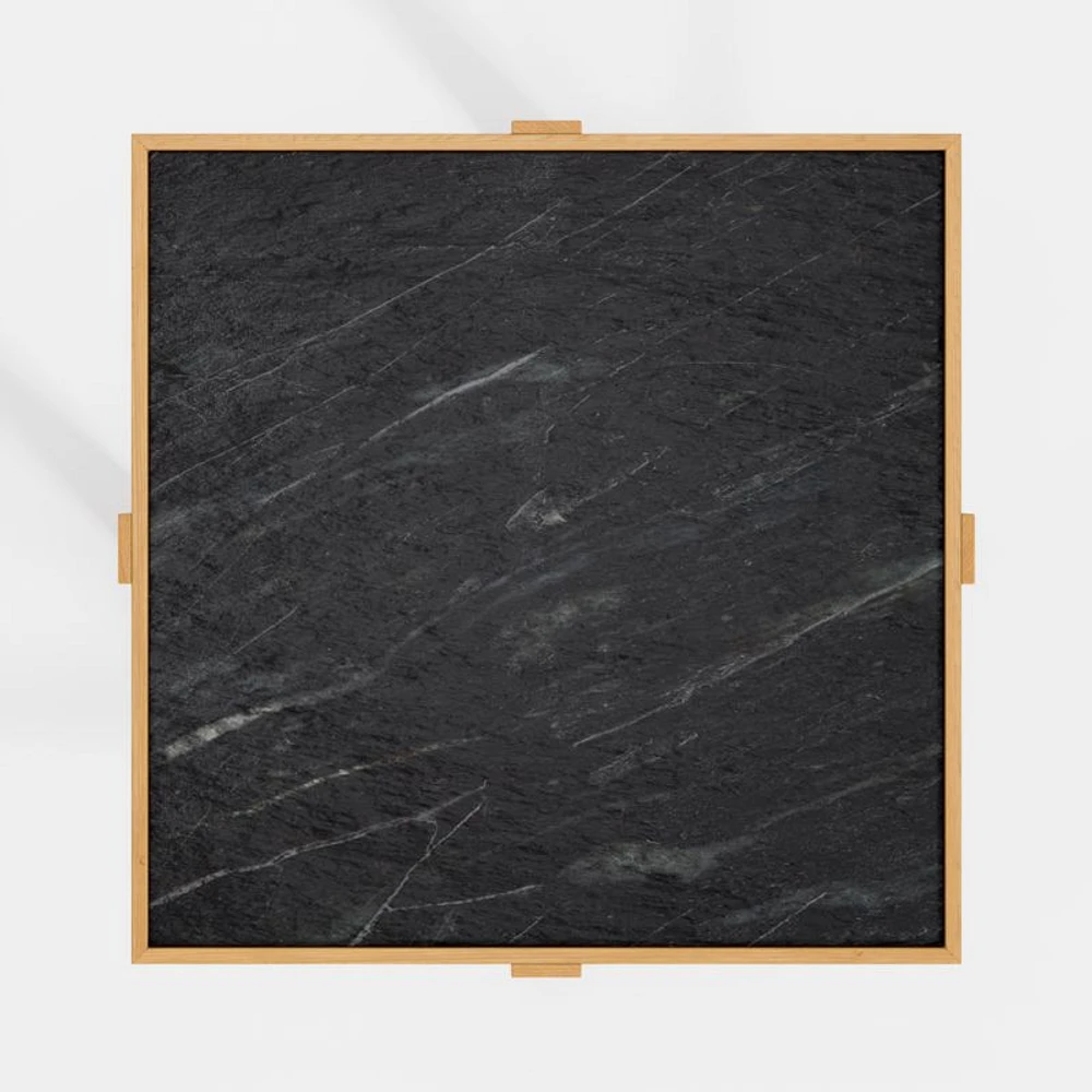 Sable Square Black Marble Coffee Table with Shelf