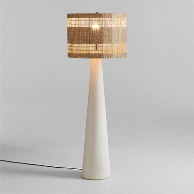 Santorini White Plaster Floor Lamp with Woven Shade 61.5"