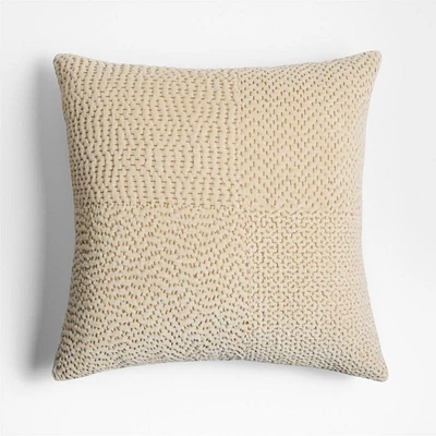 Sashiko Organic Cotton Velvet 20x20 Travertine Beige Throw Pillow Cover