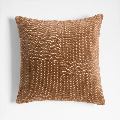 Sashiko Organic Cotton Velvet 20x20 Camel Tan Throw Pillow Cover