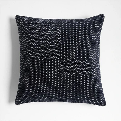 Sashiko Organic Cotton Velvet 20x20 Deep Indigo Throw Pillow Cover