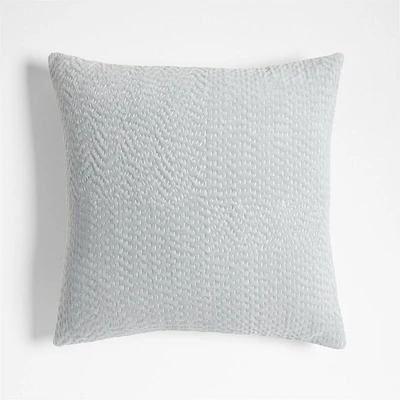 Sashiko Organic Cotton Velvet 20x20 Mist Blue Throw Pillow Cover