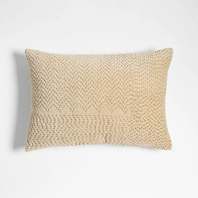 Sashiko Organic Cotton Velvet 22x15 Travertine Beige Throw Pillow Cover
