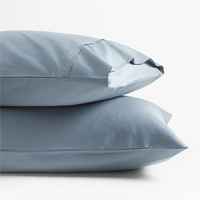 Favorite Organic Cotton Sateen Blue King Pillowcases, Set of 2