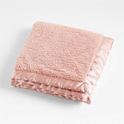 Rose Pink Satin Trim Plush Baby Stroller Blanket